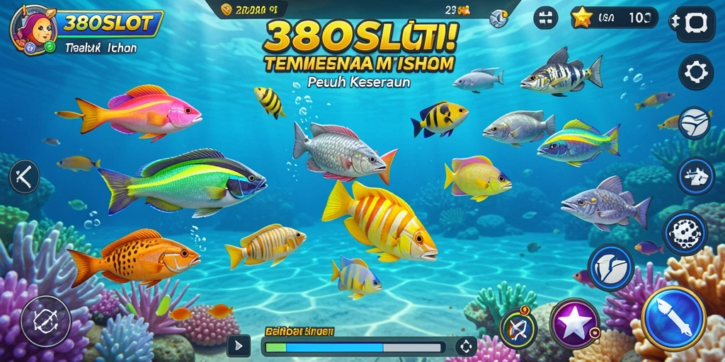 Screenshot gameplay 380SLOT menunjukkan momen menembak ikan yang seru.