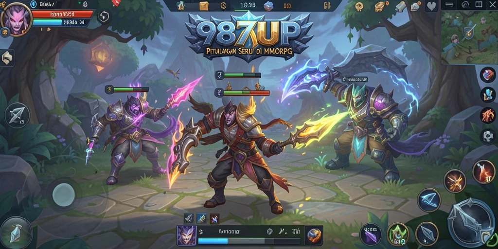 Screenshot utama 987UP menampilkan aksi seru dalam gameplay MMORPG.