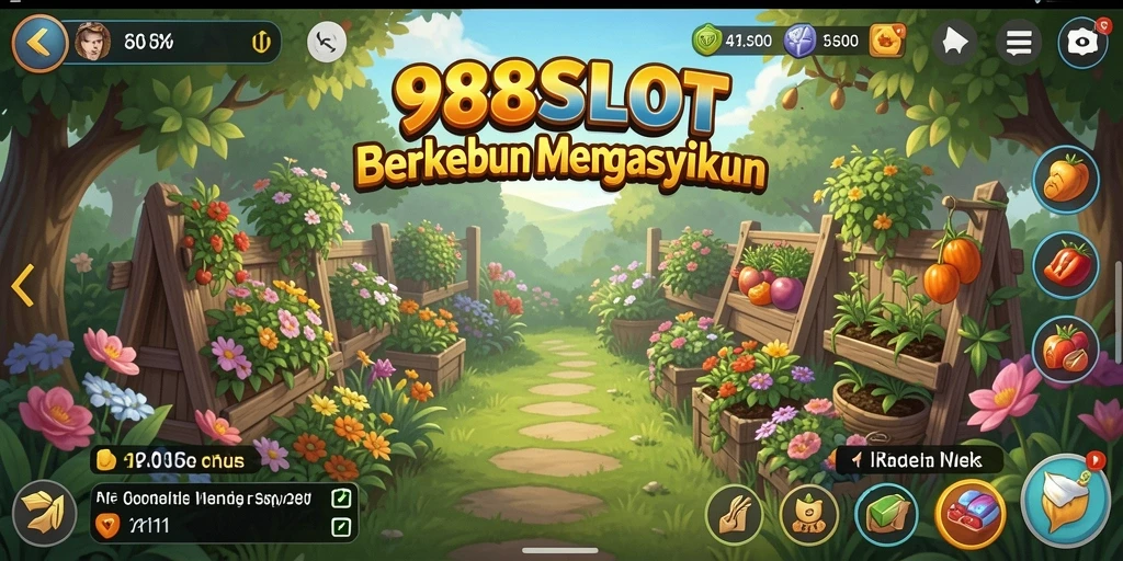 Screenshot utama menampilkan kebun yang subur dan berwarna-warni dari 988SLOT.