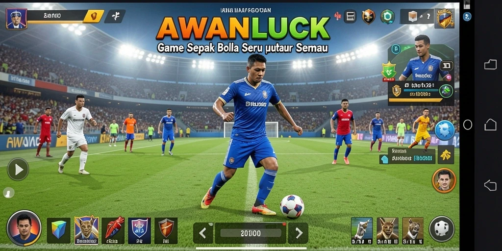 Tampilan gameplay AWANLUCK yang mendebarkan dalam aksi sepak bola.