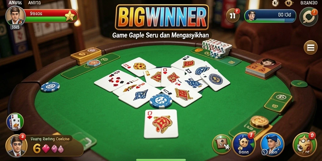 Tampilan gameplay seru dari permainan Gaple BIGWINNER.