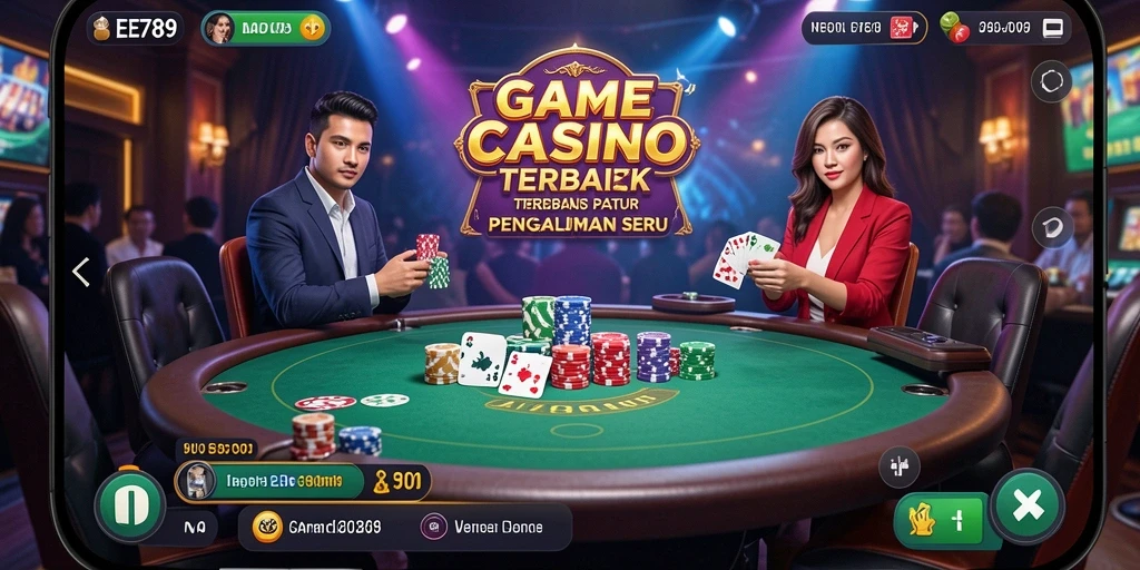 Screenshot gameplay EE789 menunjukkan suasana kasino langsung yang nyata.