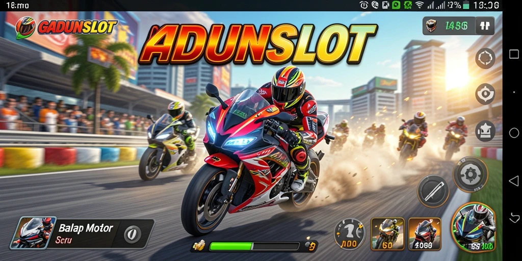 GADUNSLOT menampilkan aksi balap motor yang mendebarkan dan grafik memukau.