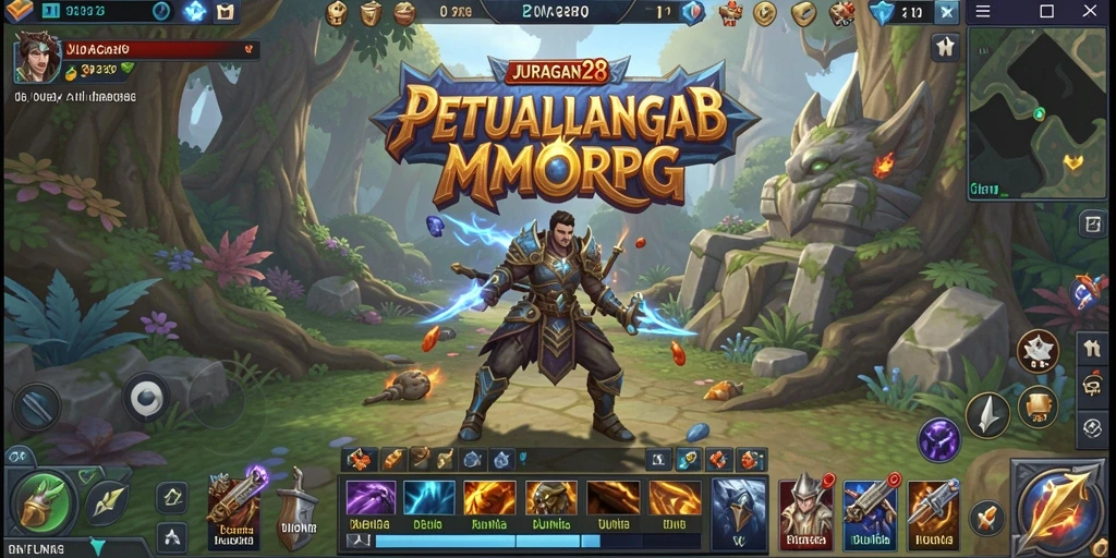 Screenshot Gameplay JURAGAN28 yang menunjukkan pertempuran epik di dunia MMORPG.