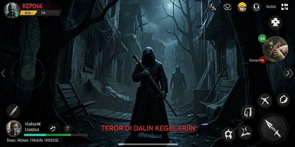 Screenshot KEPO66 menampilkan gameplay menakutkan dengan suasana gelap.