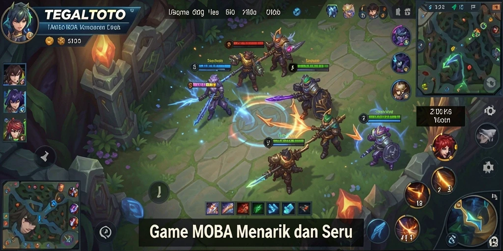 Screenshot gameplay TEGALTOTO menampilkan aksi seru dalam pertempuran MOBA.